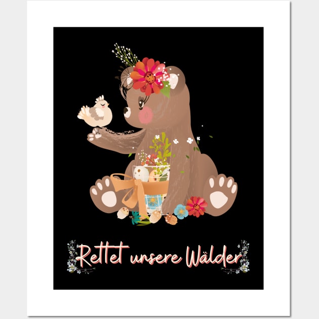 Teddy Bär Wald Retten Prinzessin Blumen Süß Wall Art by Maggini Art